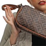ELLEN TRACY Brown Signature Print Baguette Shoulder Bag NWT Vegan Leather