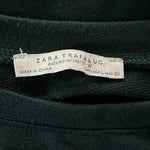 ZARA Trafaluc Womens Sweatshirt L Green Crewneck Faux Fur Trim Long Sleeve VG