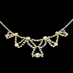 Vintage Rhinestone Choker Necklace Pale Gold Sparkly Statement Dress Jewelry VG
