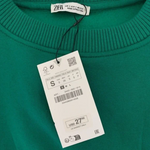Zara Women's Green Ribbon Trim Cropped Sweatshirt S Manhattan Embroidery NWT