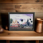 Myanmar Burma Bagan Watercolor Painting 14.5x10.5 Framed Canvas Artisan Art VG
