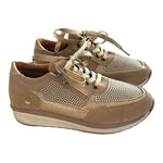 New Metallic Gold Tan White Zip Up Lace Up Bandage Trainers Women’s Size 6