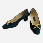 BALLY Vermont Navy Blue Leather Pumps Low Heels Bow Women’s Size 5