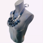 Double Strand Beaded Necklace Women's Black Teardrop Beads Statement Necklace
