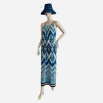 Enfocus Studio Women Maxi Dress 6 Emerald Print Blue Green White Boho Sleeveless