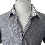 Robert Graham Gray Cotton Short Sleeve Button Front Classic Fit Shirt Size L
