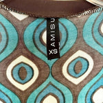 Amisu 3/4 Sleeve Tunic Dress XS/S Abstract Pattern Stretch Spandex Blue Green VG