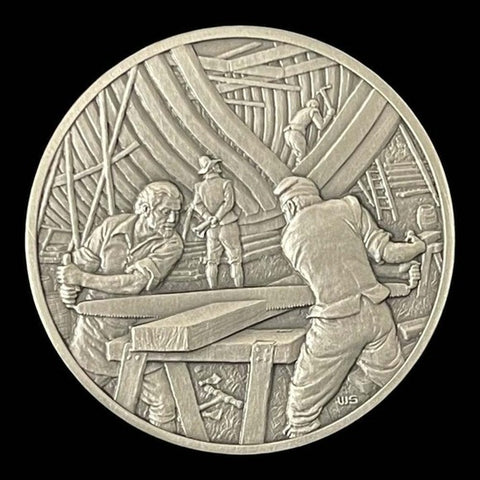 Franklin Mint History of Colonial America Pewter Medal New England Shipbuilding