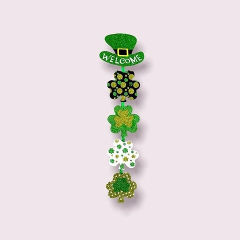 St Patrick's Day Welcome Sign Glitter Green Shamrock Hanging Decoration 24" New
