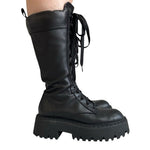 ZARA Black Vegan Leather Lace-Up Chunky Platform Combat Boots Size 8 EU 39