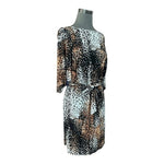 Suzi Chin Womens Abstract Print Belted Dress 6 Black Brown White Half Sleeve VG