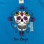 Girls Hazelwood Dana Skully Print T-Shirt Turquoise Cotton Tee Size L New