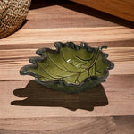 Art Deco Hand Painted Ceramic Bowl Leaf Acorn 7.75" Green Gold Fall Serving VNTG