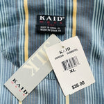 Vintage KAID Mens Blue Yellow Stripe Silk Button Front Shirt XL Short Sleeve NWT