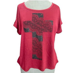 HYBRID Apparel Womens Tee L Burgundy Red Black Cross Front Lace Back Distressed