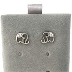 Elephant Rhinestone Stud Earrings 0.6" Silver Tone Women's Costume Jewelry VG