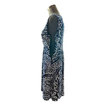Loft Ann Taylor Women's Navy Blue White Paisley Midi Dress 6 Stretch Sleeveless
