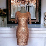 ARK & CO Rose Gold Sequin Bodycon Dress Size 4 Open Back Short Sleeve NWT