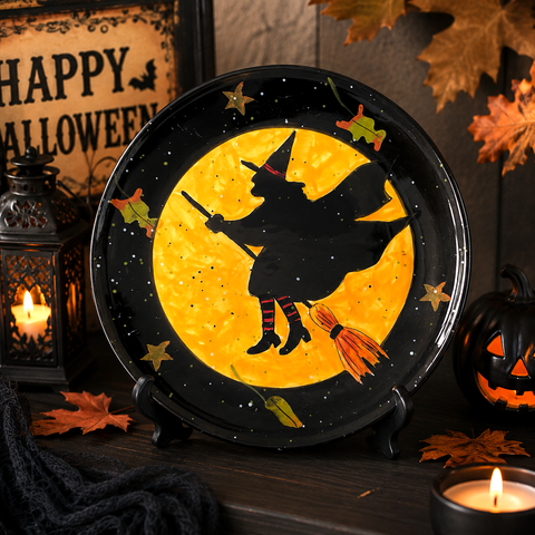 Susan Winget Certified International Halloween Witch Moon Ceramic Plate 8.25"