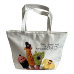 Canvas Shopper Tote Bag Four Finger Puppets Print White Shoulder Bag New