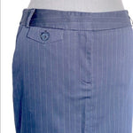 Women's Navy Blue Striped Cotton Pencil Skirt S Front Zip Midi Office EXC