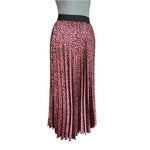 ZARA Pleated Satin Midi Skirt Black Pink Animal Print Elastic Waist Size XS