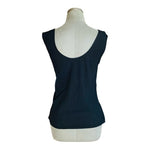 Theory Women's Black V-Neck Ruffled Open Back Tank Top S Sleeveless Blouse VG