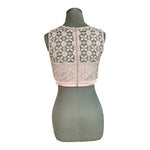 SEQUIN HEARTS Pink Crochet Lace Bandeau Crop Top Size 7 Zip Back VG