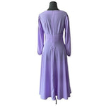 Lilac White Dot Fit Flare Maxi Dress L V-Neck Long Sleeve Prom Cocktail EXC