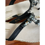 Women's Shoes TOMMY BAHAMA Relaxology Crystals Accent Black Leather Flip Flops