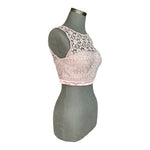 SEQUIN HEARTS Pink Crochet Lace Bandeau Crop Top Size 7 Zip Back VG