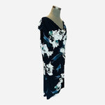 Lauren Ralph Lauren Navy Floral Cowl Neck Sleeveless Sheath Midi Dress Sz 18W VG
