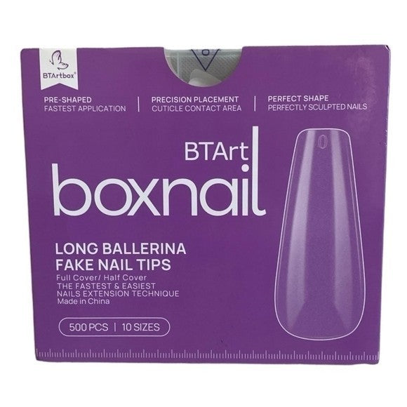 BTArtBox 500pcs Long Ballerina Coffin Nail Tips Clear Pre-Buff Korea ABS NIB