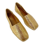 Franco Sarto Kenna Gold Crinkle Leather Espadrilles Slip On Loafers Size 5.5 NIB