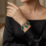 Women's Florence Crystal Charm Bracelet 7.5" Metal Glass Green Blue Costume EXC