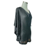 ALFANI Womens Blouse S/M Black Sequin Sparkle Mesh Top Short Sleeve Cowl Neck VG