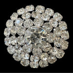 Clear Sparkling Crystal Brooch Round Rhinestone Pin 1.5" Silver Tone Vintage EXC