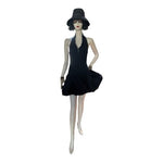 Flavio Castellani Women's Black Halter Cocktail Dress M Open Back Ruffle Flare S