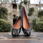 TORY BURCH Brooke Bow 25MM Black Nappa Leather Ballet Heels Size 5.5