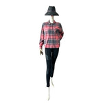 Pink Rose Women's Plaid Boyfriend Shirt L Red Grey Black Buffalo Check Cotton VG