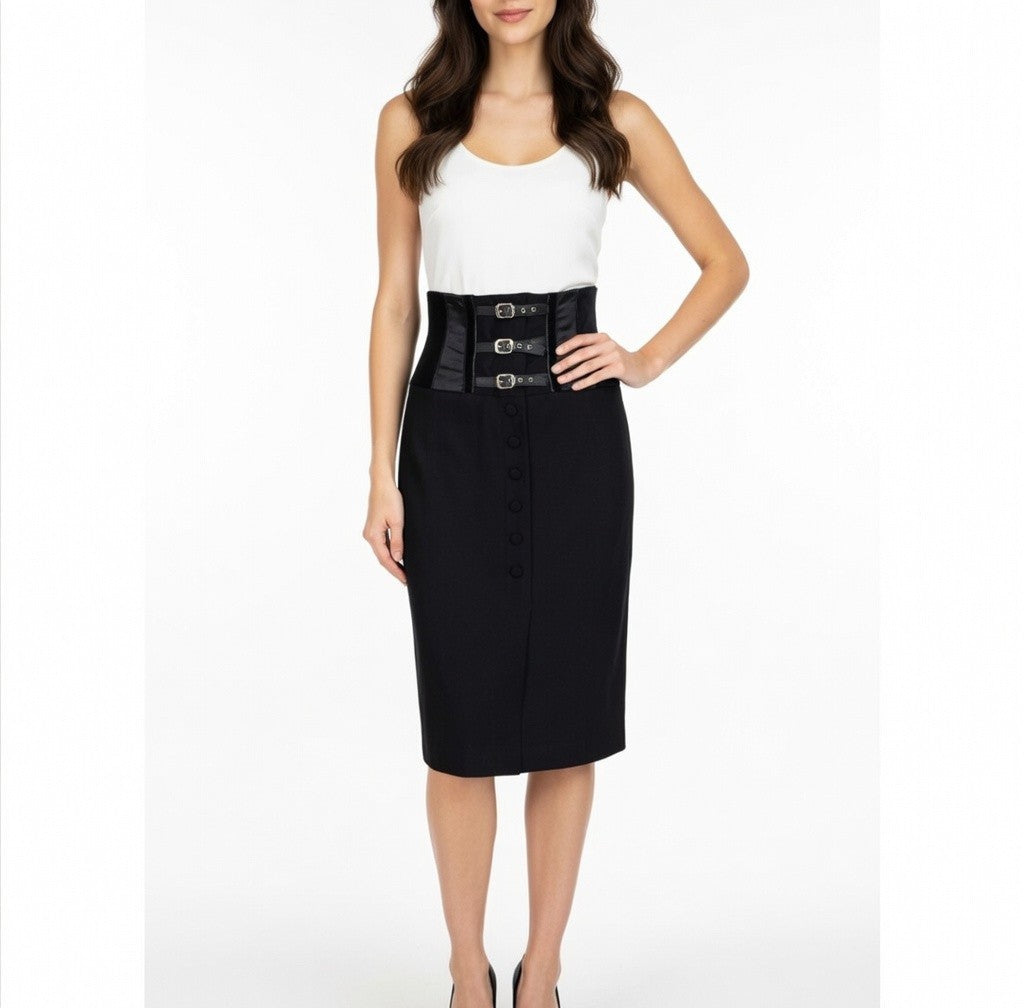 MARIA GRAZIA SEVERI Womens Skirt IT 42 (US 6) Black Bustier Midi Front Slit VG