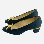 BALLY Vermont Navy Blue Leather Pumps Low Heels Bow Women’s Size 5