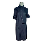Ulmia Staff Influx Button Front Wrap Dress M Black Satin Short Sleeve 39" VG