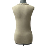 Isaac Mizrahi Women's Tan Silk Blend Sleeveless Knit Top M Pattern Collar EXC