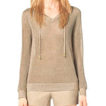 Michael Kors Lurex Gold Metallic Mesh Crochet Knit Hooded Pullover Womens Sz S