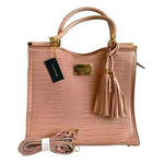 Bebe Natalie Dusty Pink Croco Faux Leather Satchel Tote Bag NWT