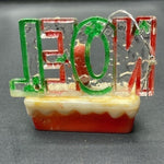 Vintage Xmas Acrylic NOEL Figurine 3"x2.5" Red Green Clear Ornament VG