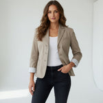 Calvin Klein Women's Tan Cotton Long Sleeve Blazer M (40-42) 3-Button Lined G+
