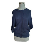 Women's Navy Blue Rayon Blend Cardigan M Button Front Short Sleeve Korea EXC
