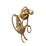 Vintage White Pearl Flower Brooch Gold Tone 2.25"x1.75" Tulip Pin Collectible VG